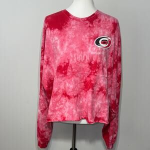Fanatic Red Tie-Dye Long Sleeve Crop Carolina Hurricanes Hockey Shirt Womens 2XL